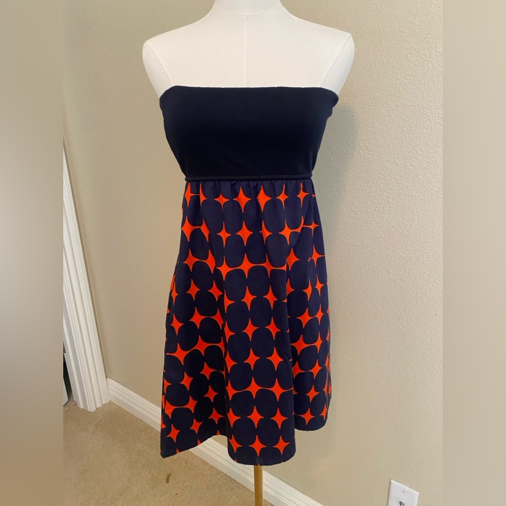 Judith March Strapless Dress in Navy and Orange